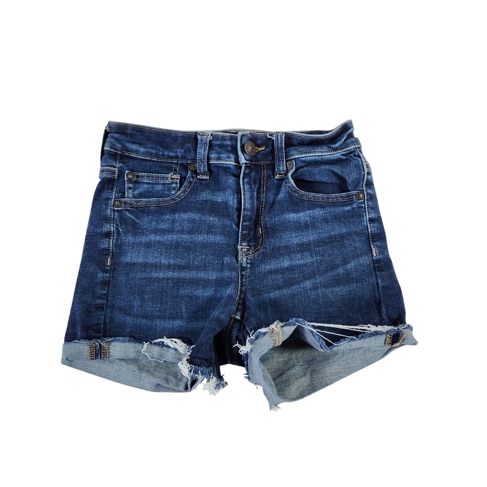 American Eagle Hi-Rise Shortie Dark Wash Denim Cutoff Shorts Size 0 Stretch